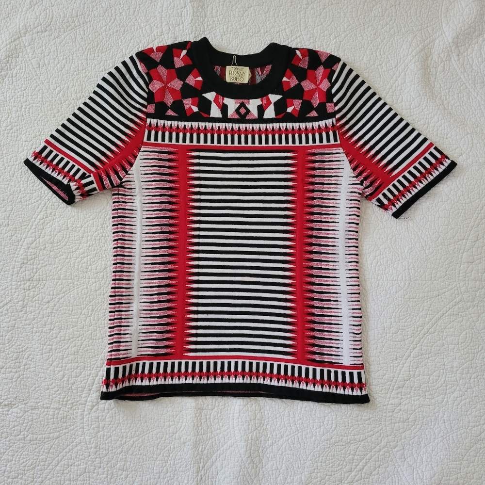 Torn by Ronny Kobo Multicolor Patterned Short Sleeve Shirt